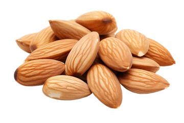 Heap of nutritious almond nuts isolated on a white background.