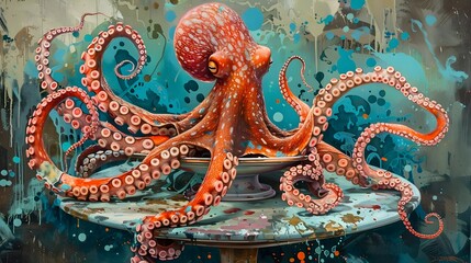 Fototapeta premium Surreal Octopus Graffiti - Urban Marine Artwork