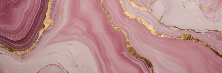 Pink marble background and gold waves.