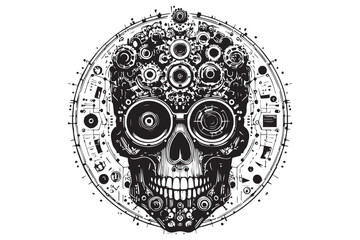 technical skull design with white background