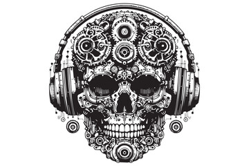 technical skull design with white background