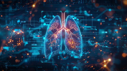 Futuristic lung disease care banner.generative ai