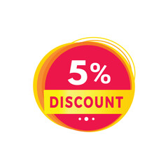 5 percent discount red label icon for sale promotion, advertising, vector. Flat design template for banner.