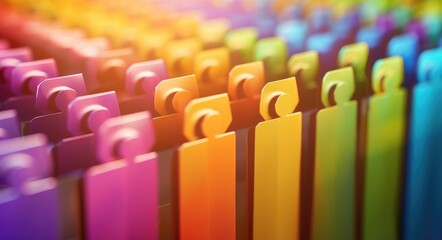 Obraz premium Personnel File Folder in Multicolor Archive. Closeup View with Blurred Background. HR and Team Support with Cooperation and Training Concept. 3D Render