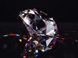 A close-up view of a radiant diamond glinting with colorful reflections against a dark background.