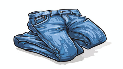 Cool folded blue jeans cartoon illustration flat vector