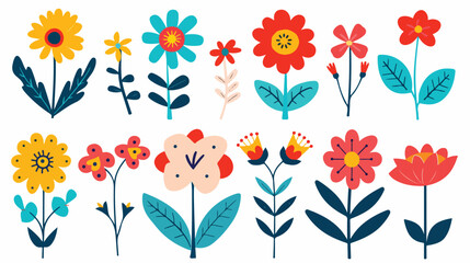 Cute flower decorative icons flat vector 