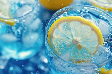Refreshing Cold Lemonade Beverage for a Cool Summer Drink. Citrous and Freshness in Blue Cocktail