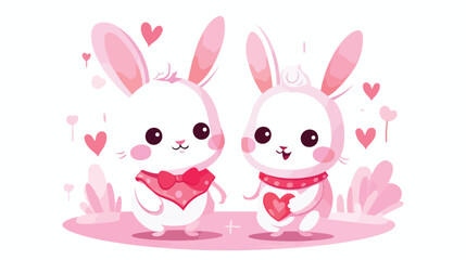 Cute rabbits couple valentines day flat vector 
