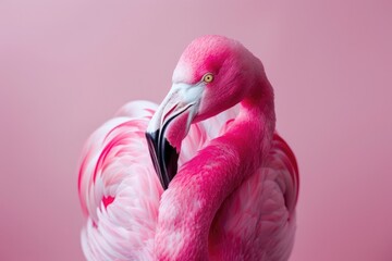 Fototapeta premium Rosy Pink Flamingo in Studio. Beautiful Bird with Vibrant Pink Color Image for Indoor or Advertising Campaigns