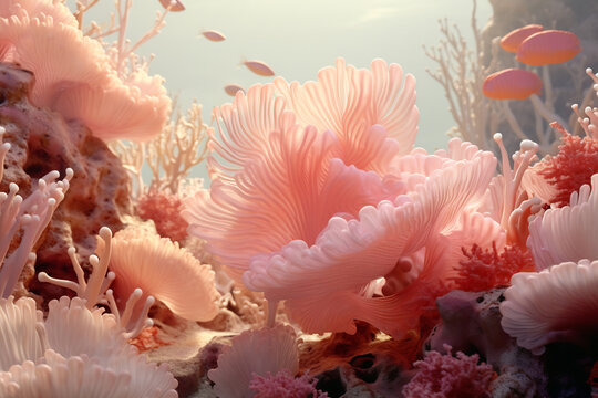 Colorful underwater scene of corals and sea anemones