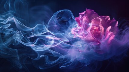 Smoke rose from Abstract Flower in Shades of Pink, Purple, Blue, and White Isolated on Water