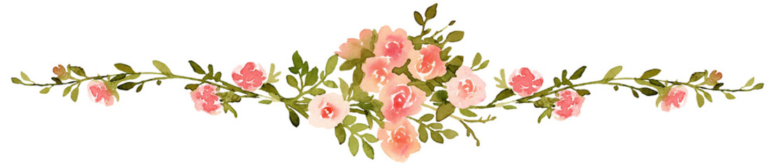 Vintage roses design element composition. Watercolor illustration - 758690352