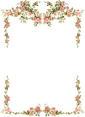 Vintage roses frames with monogram. Watercolor illustration