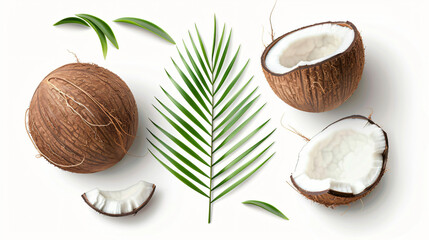Fototapeta na wymiar Fresh coconut palm tree with green leaves isolated on white background