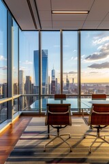 Corporate Business Photography of an Executive Office with Floor-to-Ceiling Windows, Generative AI