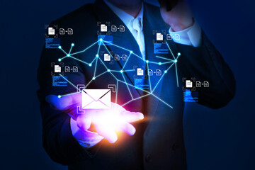 Businessman select internet communication network that helps send and receive electronic mail.network technology concept.