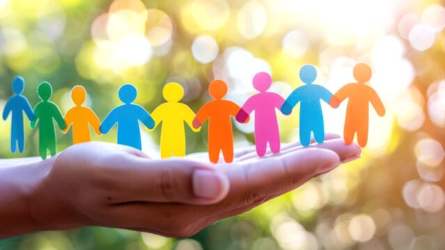 colorful man on palm hand, diversity concept 