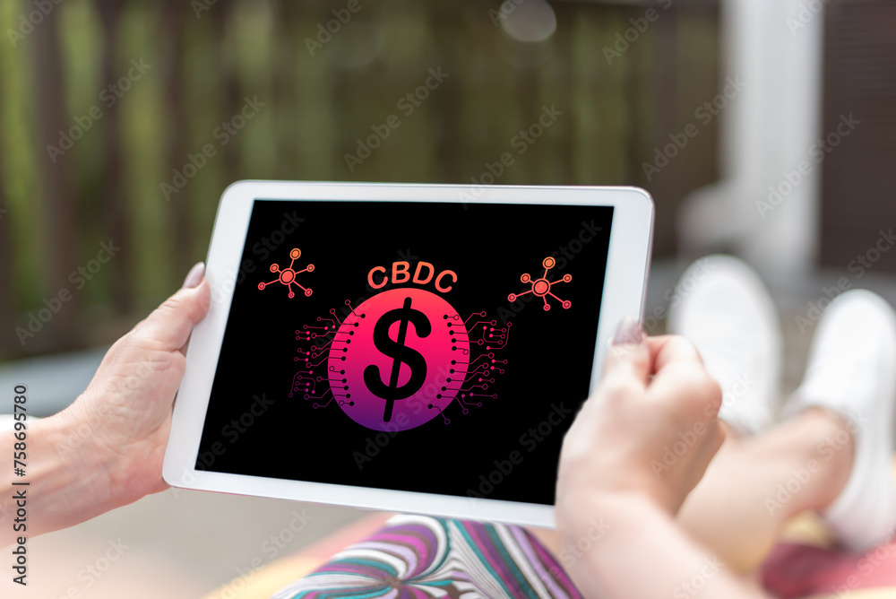 Sticker cbdc concept on a tablet