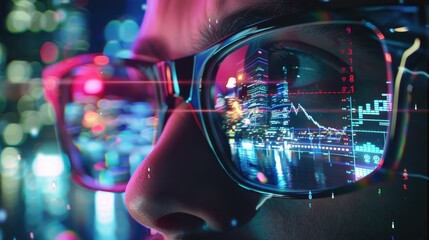 Futuristic vision concept with close-up of eye reflecting advanced data analytics and digital information - AI generated - obrazy, fototapety, plakaty
