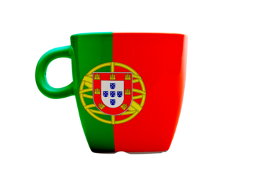 Elegant tea or cafe flagged mug isolated.