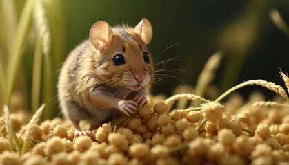 Cute field mouse eating the seeds. AI generated