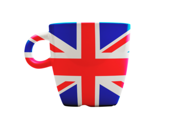 Elegant tea or cafe flagged mug isolated.