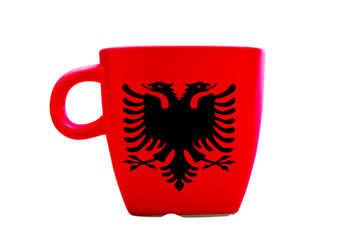 Elegant tea or cafe flagged mug isolated.