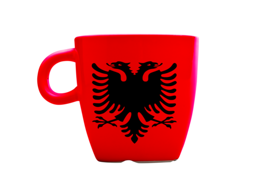 Elegant tea or cafe flagged mug isolated.