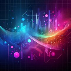 Abstract Neon Technology Background. Quantum Data Stream, Luminous Networks