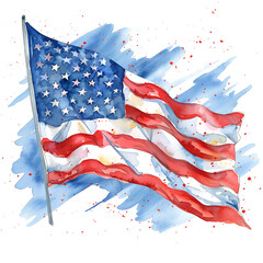 American flag fluttering watercolor style for background, Memorial Day copy space Generative Ai