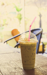 Ice coffee on the table in coffee shop