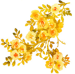 Vintage yellow gold roses bouquets. Watercolor illustration - 758698519