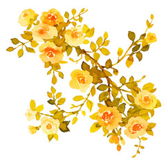 Vintage yellow gold roses bouquets. Watercolor illustration - 758698544