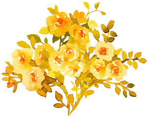 Vintage yellow gold roses bouquets. Watercolor illustration - 758698586