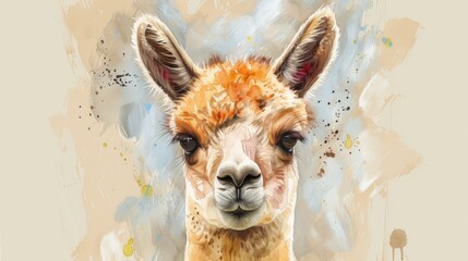 Fototapeta premium Watercolor portrait of a cute alpaca. llama on watercolor background