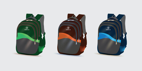 backpack set standing isolated on light gray background.
