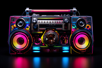Neon-Lit Vintage Boombox