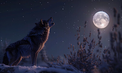 A lone wolf howling at the moon, Generative AI