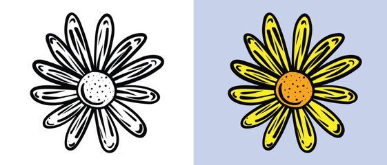 Hand Drawn Vintage Style Daisy Flowers Set in Doodle Style Sketch Isolated vector illustration for your designs Decorative retro natural daisy flowers for spring season or herbal concept. 