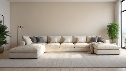 A white sofa against an empty wall