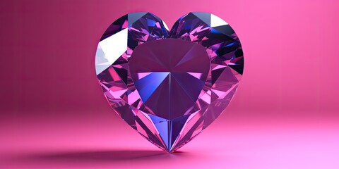 Luxurious heart-shaped gemstones adorned with diamonds and crystals shimmer in brilliant pink and purple hues within the emptiness.