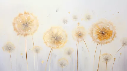 Fotobehang Luxury floral oil painting. Gold dandelion on white ba © Natia