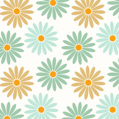 Seamless pattern pastel colors daisies chamomile on white background.