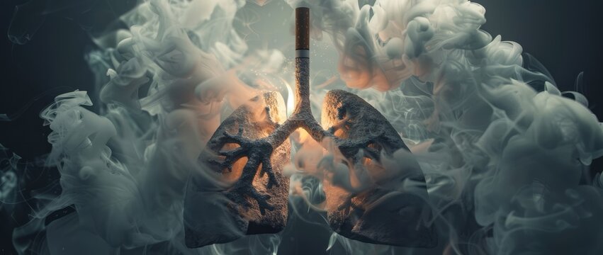Abstract human lungs in tobacco cigarette smoke. Concept for quitting smoking and No Smoking Day. Background