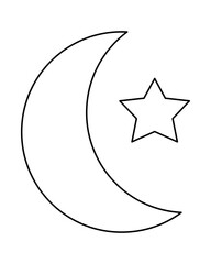Crescent and star. Hilal. Sketch. Vector illustration. Symbols of Islam. Muslim culture and religion. Outline on isolated background. Doodle style. Coloring book for children. Idea for web design.