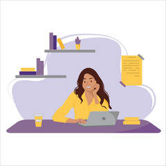 Flat design concept for online education, trainings and courses, training, video lessons. Vector illustration for website banner, marketing material, presentation template, internet advertising.