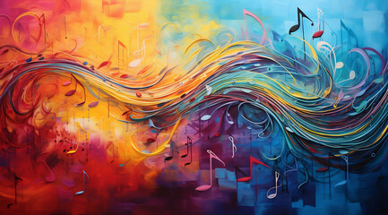 Rhapsody of Hues - Abstract Musical Notes Art - obrazy, fototapety, plakaty