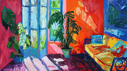 Matisse inspired Red Studio Colorful Oil  oil painting