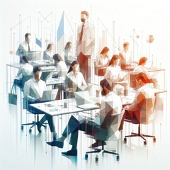 people working together in office in watercolor and triangle stack with Generative AI.